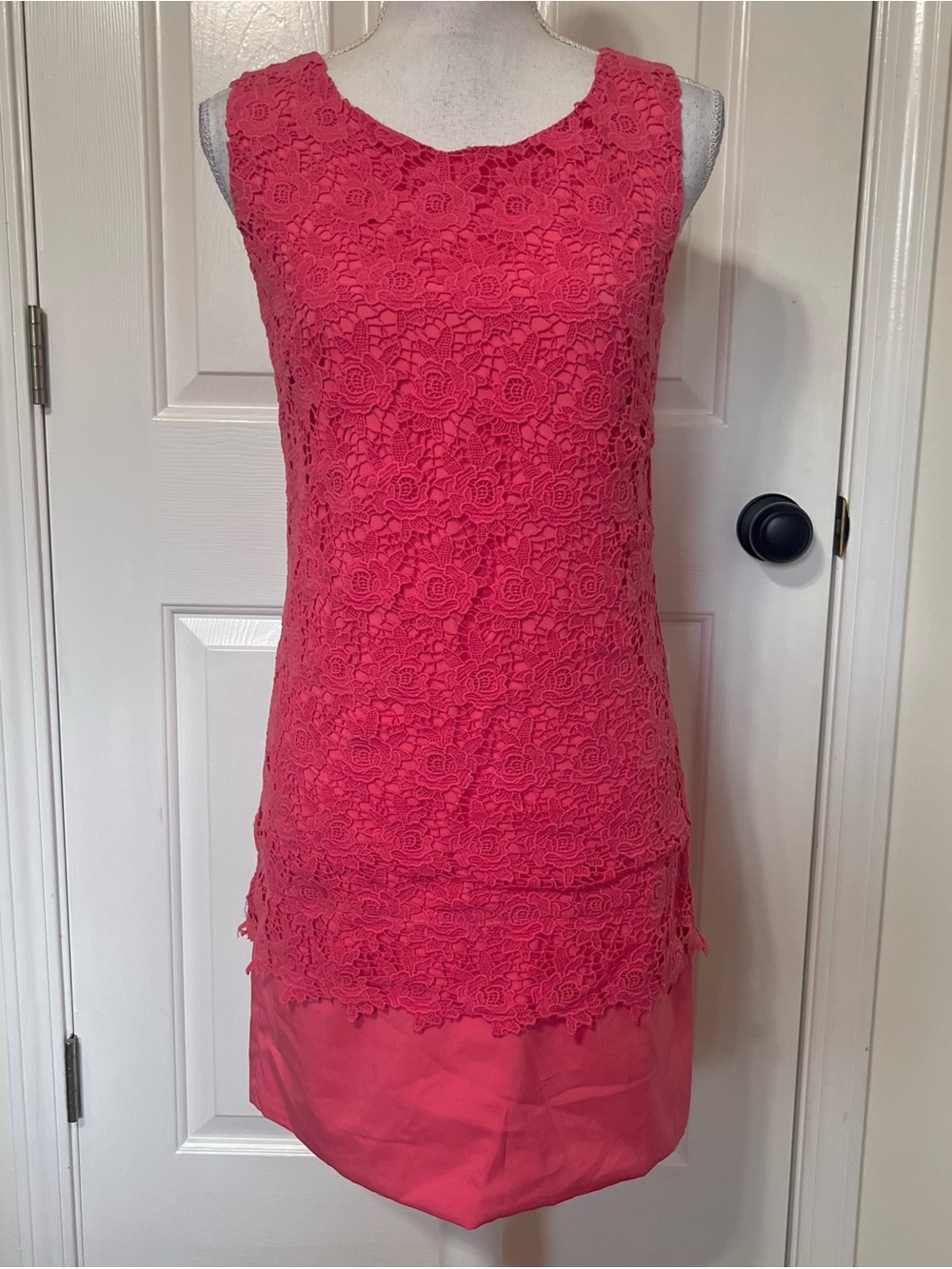 Rhyme Pink Floral Lace Sleeveless Formal Sheath Dress Scalloped Hem Cotton Small